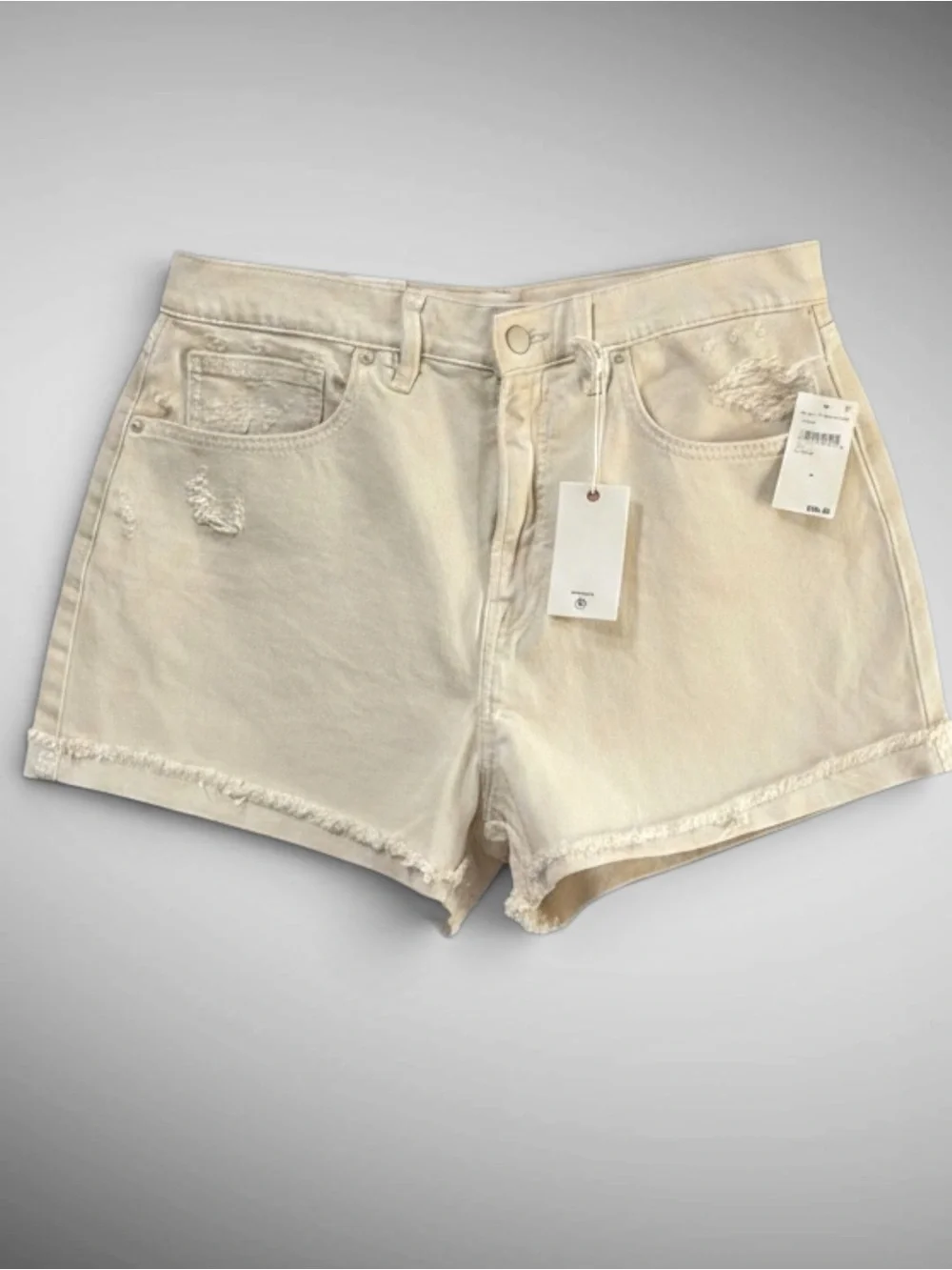 Good American Good ’90s Frayed Cuffed Denim Shorts Cream Size 30/10 NWT